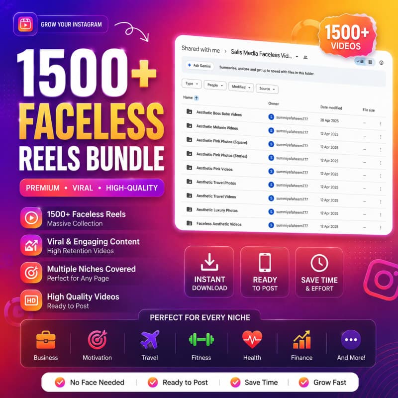 1500+ Faceless Reels Bundle β Viral Instagram Reels & YouTube Shorts Pack